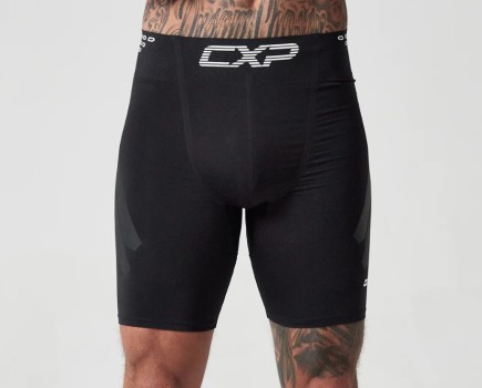 Product shot of a man wearing CXP compression shorts