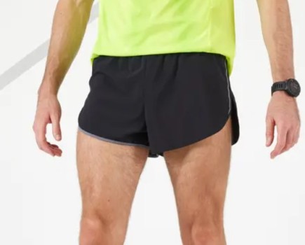 Man wearing the Decathlon Kiprun 3-Inch split short