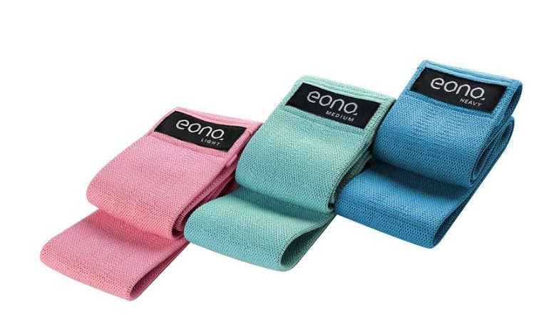 Eono Fabric Resistance Bands; pink, turquoise and blue resistance bands