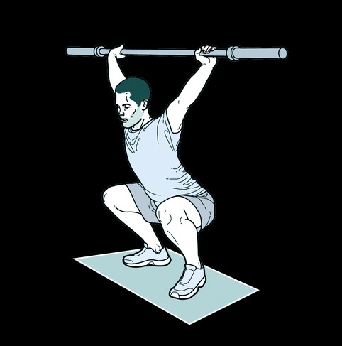Illustration of a man performing an overhead squat