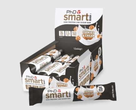 Product shot of a box of PhD Smart protein bars