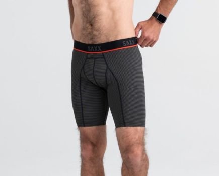 Product shot of a man wearing Saxx Kinetic HD sports boxers
