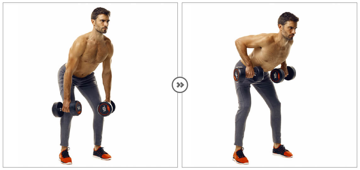 man performing dumbbell bent-over row exercise in 6 week fat loss plan
