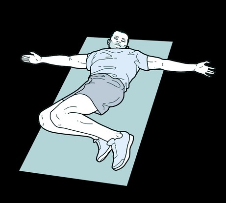Illustration of a man on a mat performing a side lying rotation