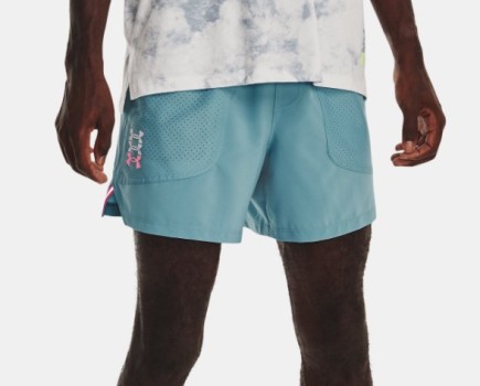 A man wearing Under Armour Run Anywhere 5-inch shorts